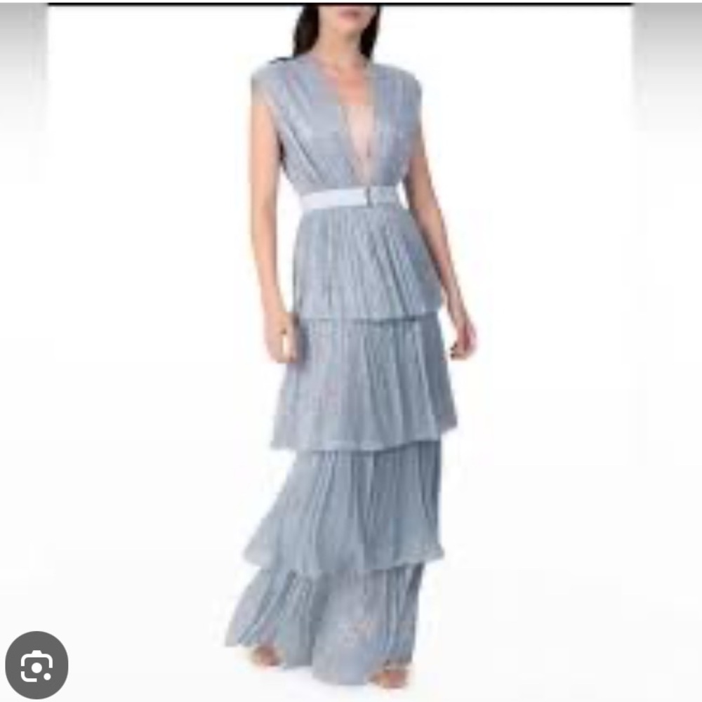 Sabina Musayev Skylar Tiered Plisse Gown In Light Blue - Worn once!